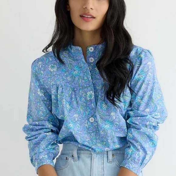 J. Crew Tops - J. Crew Blue and Green Floral Shirt